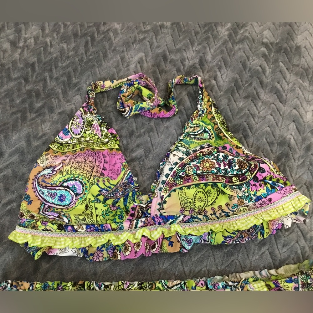Lucky Brand Neon Paisley Bikini Swimsuit Size Medium - Picture 2 of 8